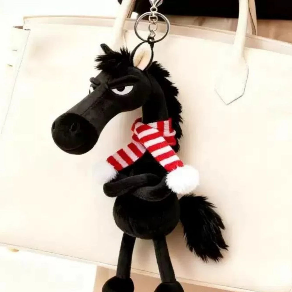 Black Plush Horse Keychain Backpack Pendant Decoration Year of The Horse New Year's Gifts for Boys and Girls 1pcs Oasis Select Black