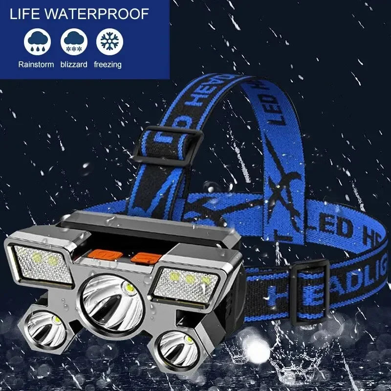Ultra-bright Rechargeable Headlamp Portable 5 LED Headlight Head Torch Waterproof Working Light Outdoor Camping Fishing Cycling Oasis Select