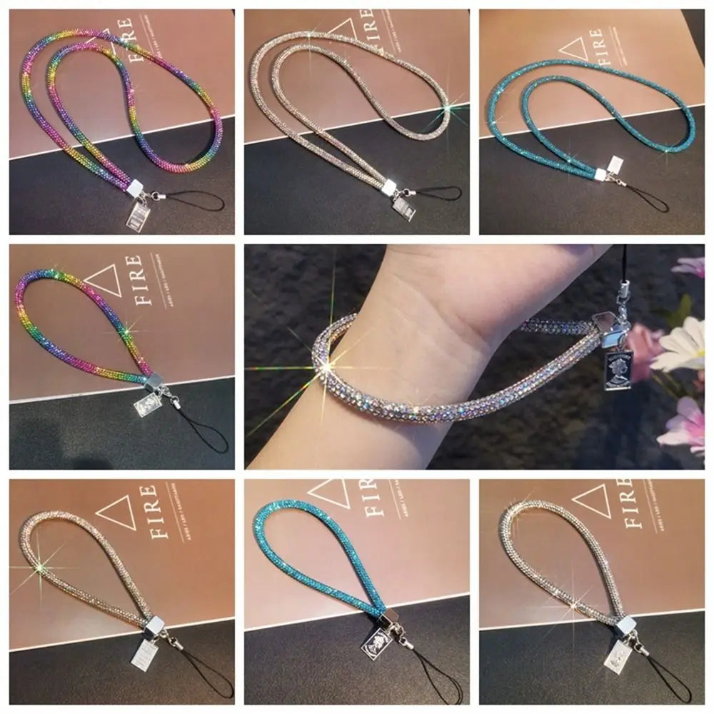 Rhinestone Lanyard Mobile Phone Lanyard Women's Luxury Full Diamond Pendant Long Neck Strap Anti-lost Sling Short Wrist Chain Oasis Select