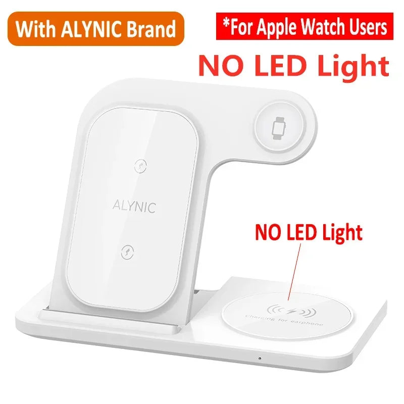 3 in 1 Wireless Charging Station for Apple Devices Foldable Fast Charger Stand for iPhone iWatch AirPods Pro with Night Light Oasis Select ALYNIC White