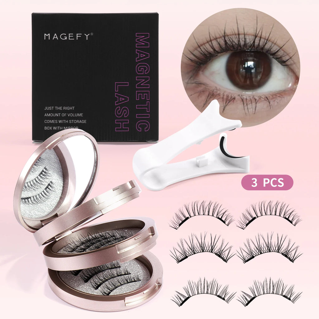 MAGEFY 3 Pairs Magnetic Eyelashes with Applicator Glue Free Reusable Magnetic Lashes Multiple Styles Natural Anime Magnetic Lash Oasis Select 3 Pairs 7-8mm Mix