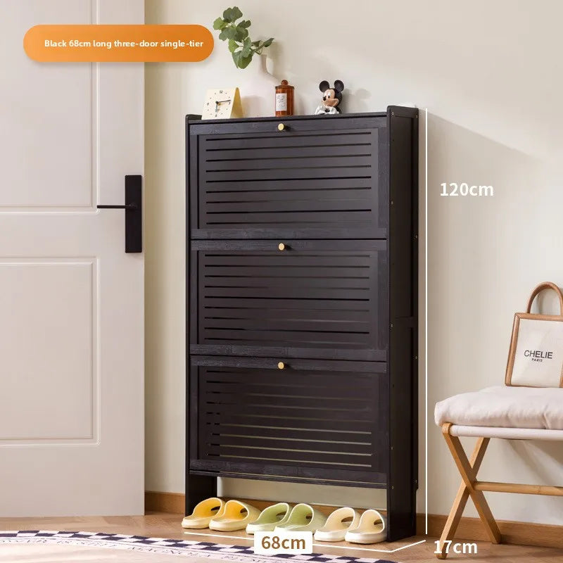 Ultra-thin shoe cabinet home door 2025 new retro black porch cabinet home tipping bucket storage shoe rack Oasis Select Three Doors 70 Black
