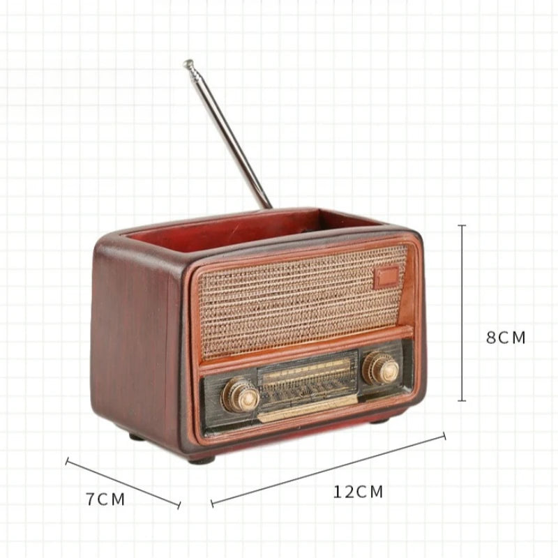 Retro Radio Design Resin Flower Pot Stylish Multipurpose Planter Artistic Home Desktop Plant Decor Ornament Oasis Select Dark brown 12X7X8CM