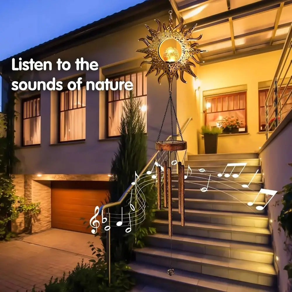 Solar Wind Chime Light | Copper Tubes Outdoor Moon LED Lamp