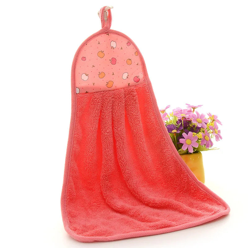 4pcs Wipe Hands Towels，Household necessities，Kitchen, bathroom，Quick Dry Wall-Mounted Soft Plush Loops Cleaning Cloths，Lovely Oasis Select red