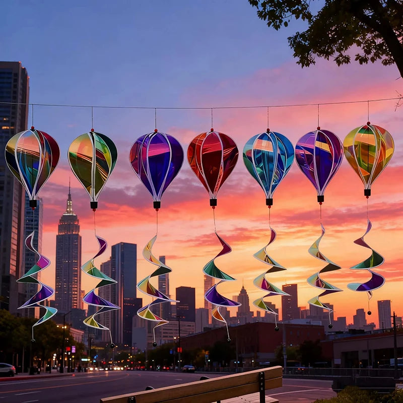 Hot Air Balloon Spinners Plastic Color-changing Film Wind Spinners Striped Tie Dye Rainbow Colors Rotating Windmill Pinwheels Oasis Select