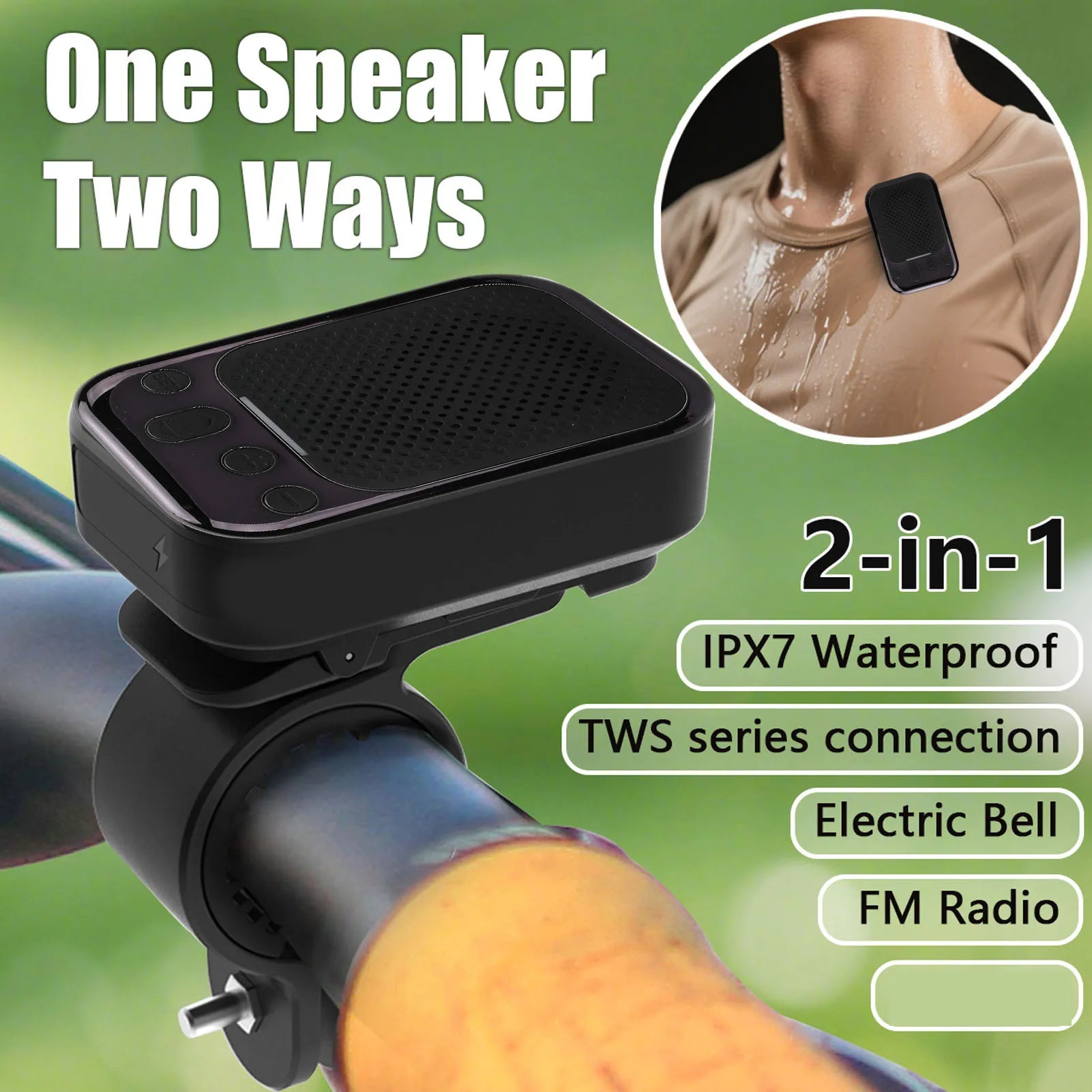 Wearable Bluetooth Speaker IPX7 Water Proof FM Wireless Traveling Bike Handlebar Speaker Clamp On Magnetic Mount for Cycling Oasis Select