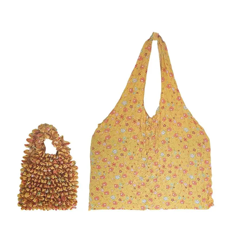 Flower Expansion Fold Pleated Flexible Stretch Mini Shopping Bag Large Capacity Bubble Elastic Portable Handbag Storage Bag Oasis Select A1