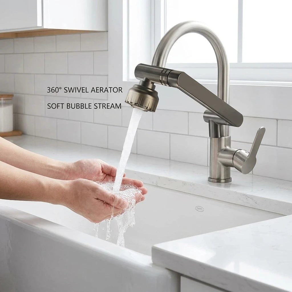 Multifunction Bathroom Kitchen Sink Faucet Swivel Cold Hot Water Tap with 2 Modes Basin Water Tap Oasis Select