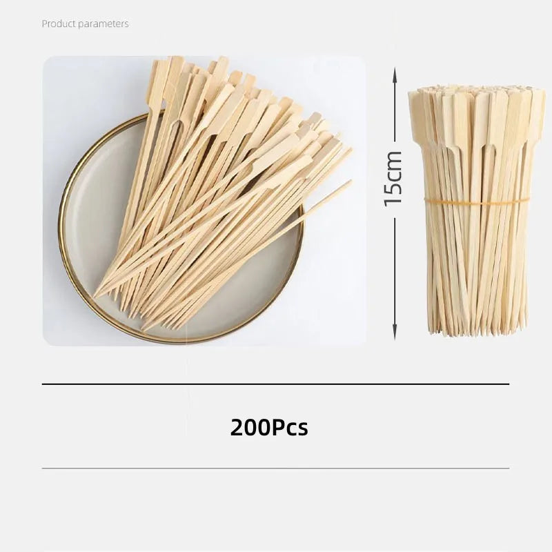 100/200PC Disposable Fruit Sticks Multi-purpose Bamboo Sticks for Home Party BBQ Dessert Sandwich Food Table Decoration Supplies Oasis Select 15cm 200pcs