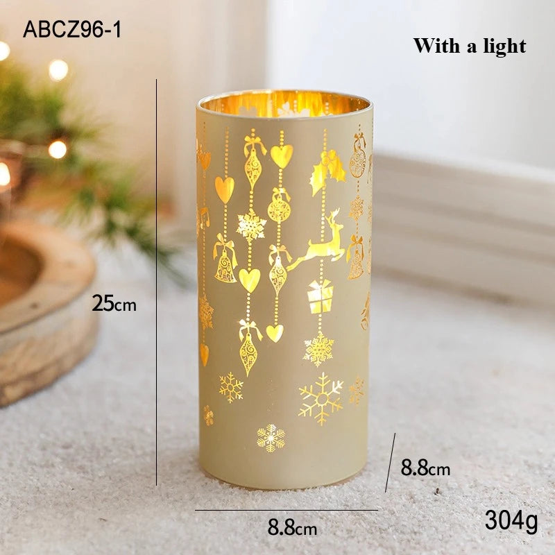 Christmas Decorative Trinkets Candle Cups Christmas Tree Glass Jars Hand-held Candlestick Ornaments Scene Arrangements Oasis Select 25cm gold