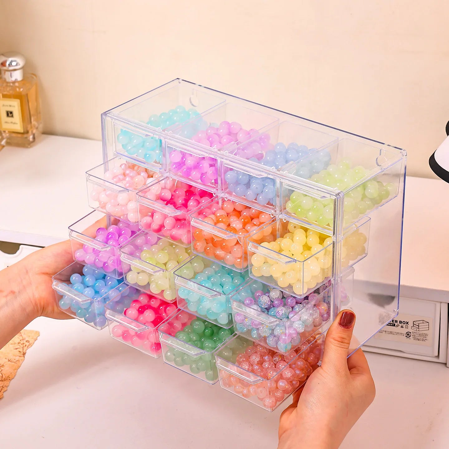 1pc acrylic 16 grid drawer style acrylic bead storage box, large capacity stackable loose bead jewelry accessory organizer Oasis Select