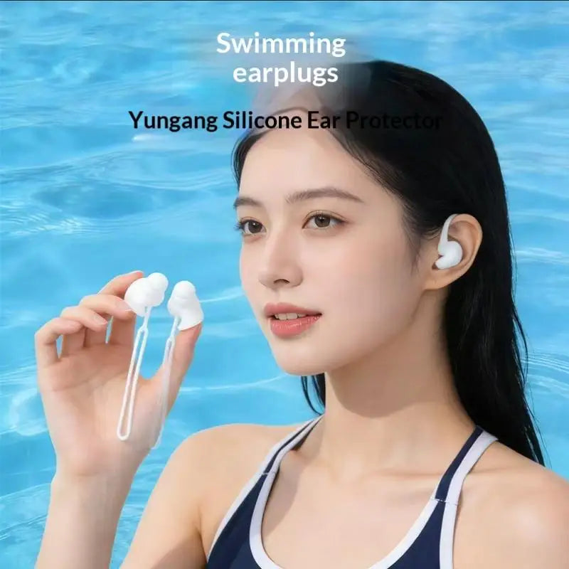 Silicone Swimming Ear Plugs with Lanyard – Waterproof 1 Pair