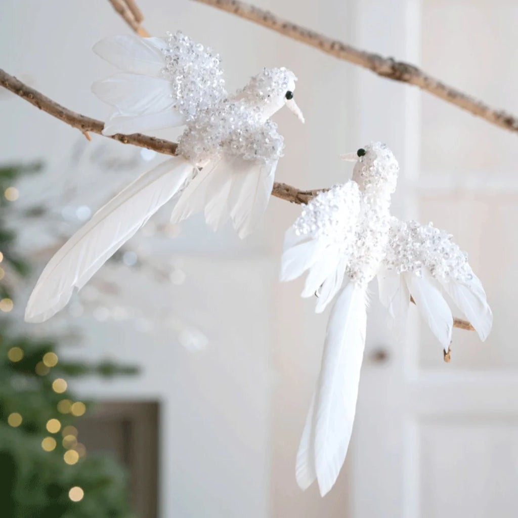 2PCS Feathered Hummingbird Christmas Tree Ornaments | Glitter Birds