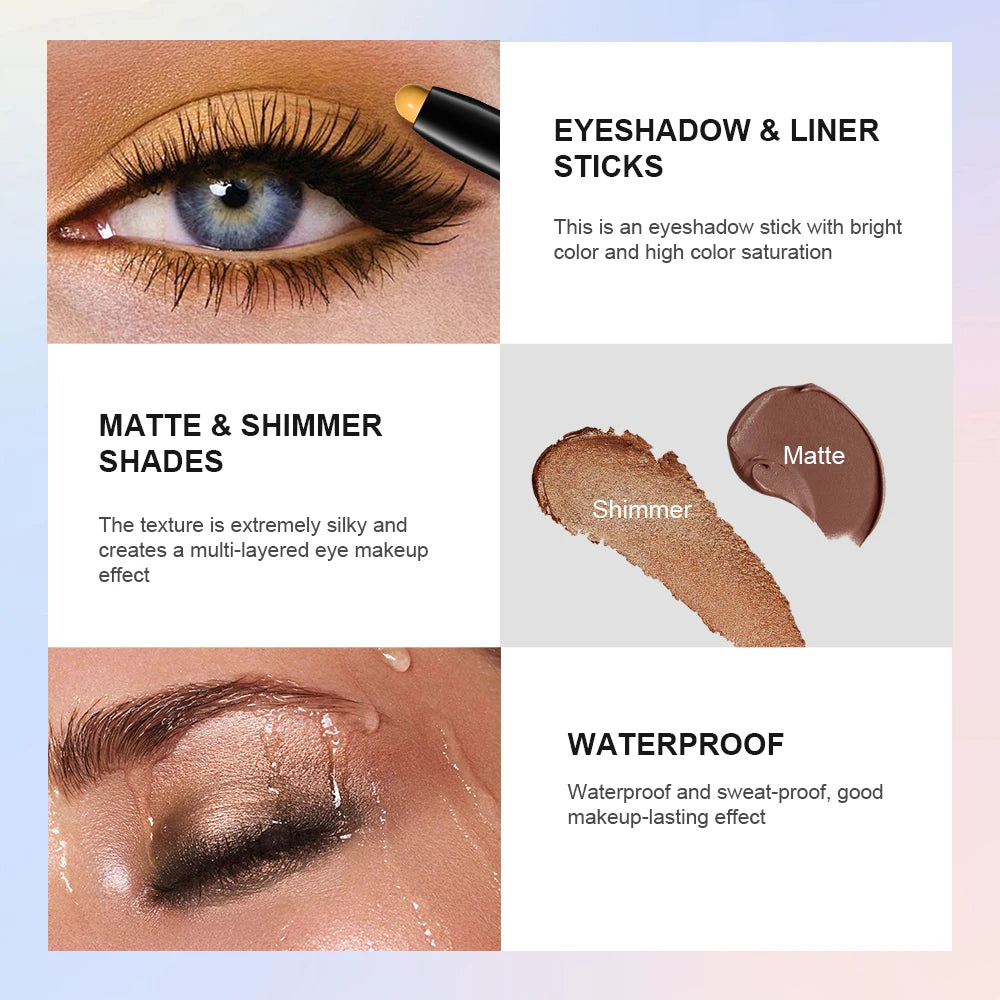 10 Colors Longwear Crease-proof Eyeshadow Pencil Stick Lasting Glitter Shimmer Matte Eye Shadow Highlighter Pen Eyes Makeup Too Oasis Select