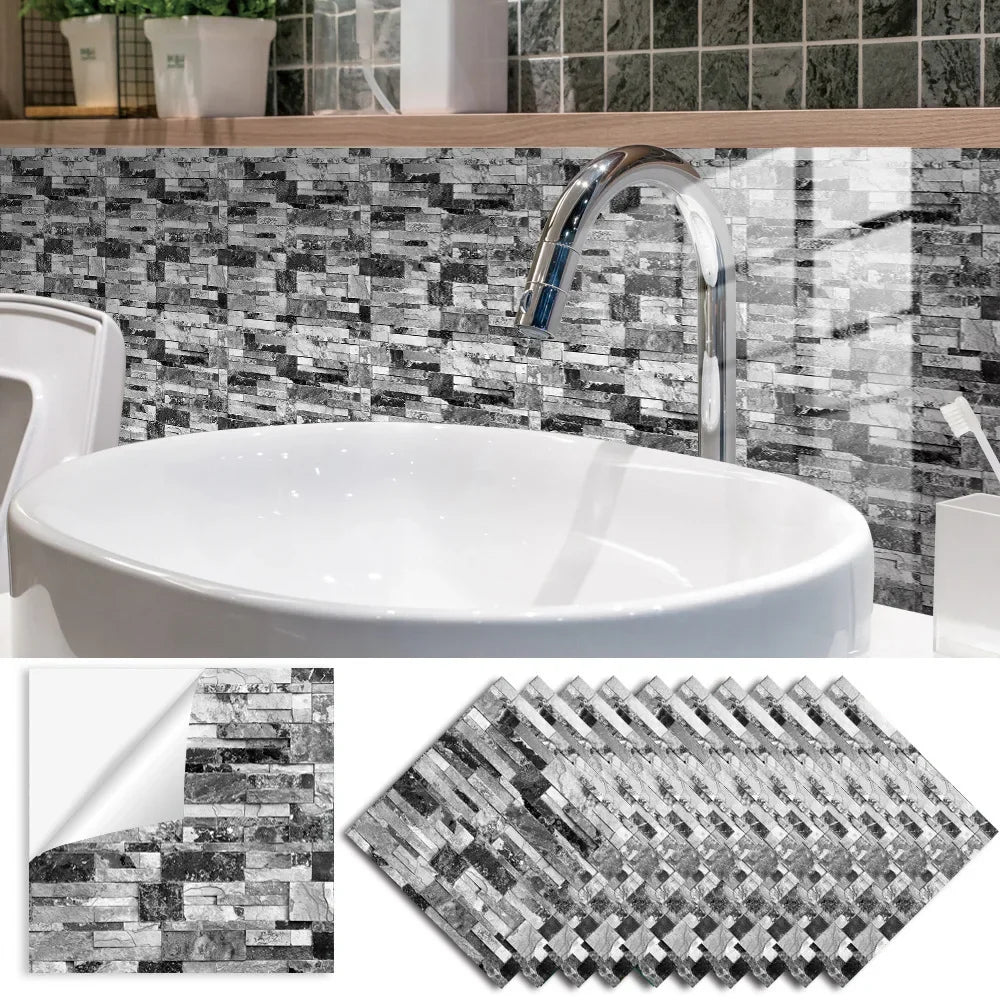 Grey Mosaic Pattern Home Decor Wall Stickers Kitchen Bathroom Refurbished Self-adhesive Paper Wall Decoration Oasis Select TS343 10x10cm-10 pieces