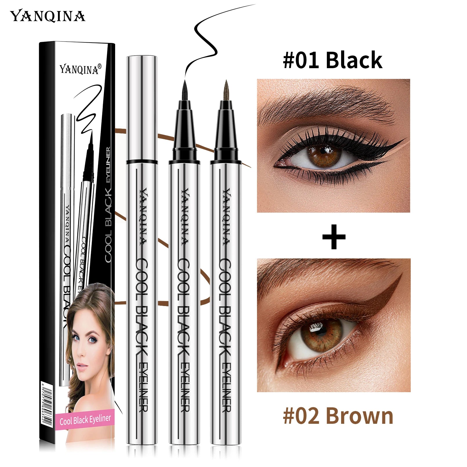 YANQINA Waterproof Liquid Eyeliner Pen – Black & Brown