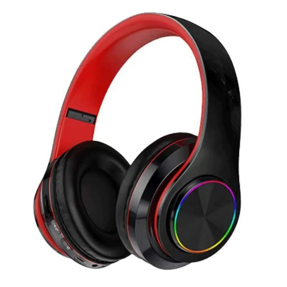 RGB Lighting Bluetooth Headphones Stereo Sound With Microphone Over Ear Headphones HIFI Audio With Mic Wireless Headphones Oasis Select BLACK RED