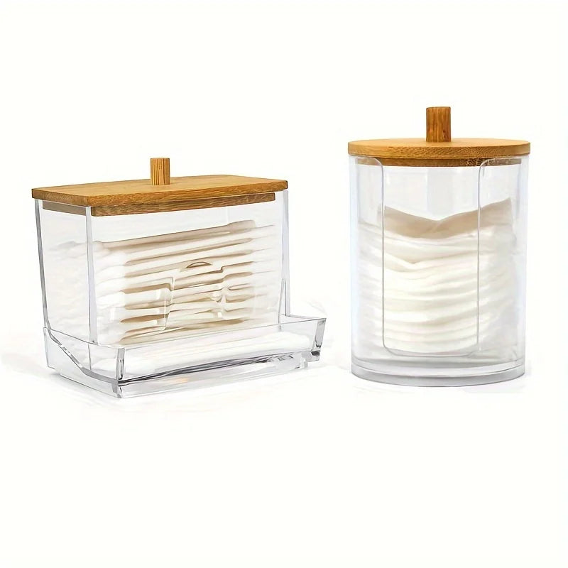 1/2 Pcs Makeup Organizer Round Clear Acrylic Makeup Organizer Makeup Cotton Pad Swab Holder Cotton Pad Organizer Box Makeup Pads Oasis Select 2pcs A