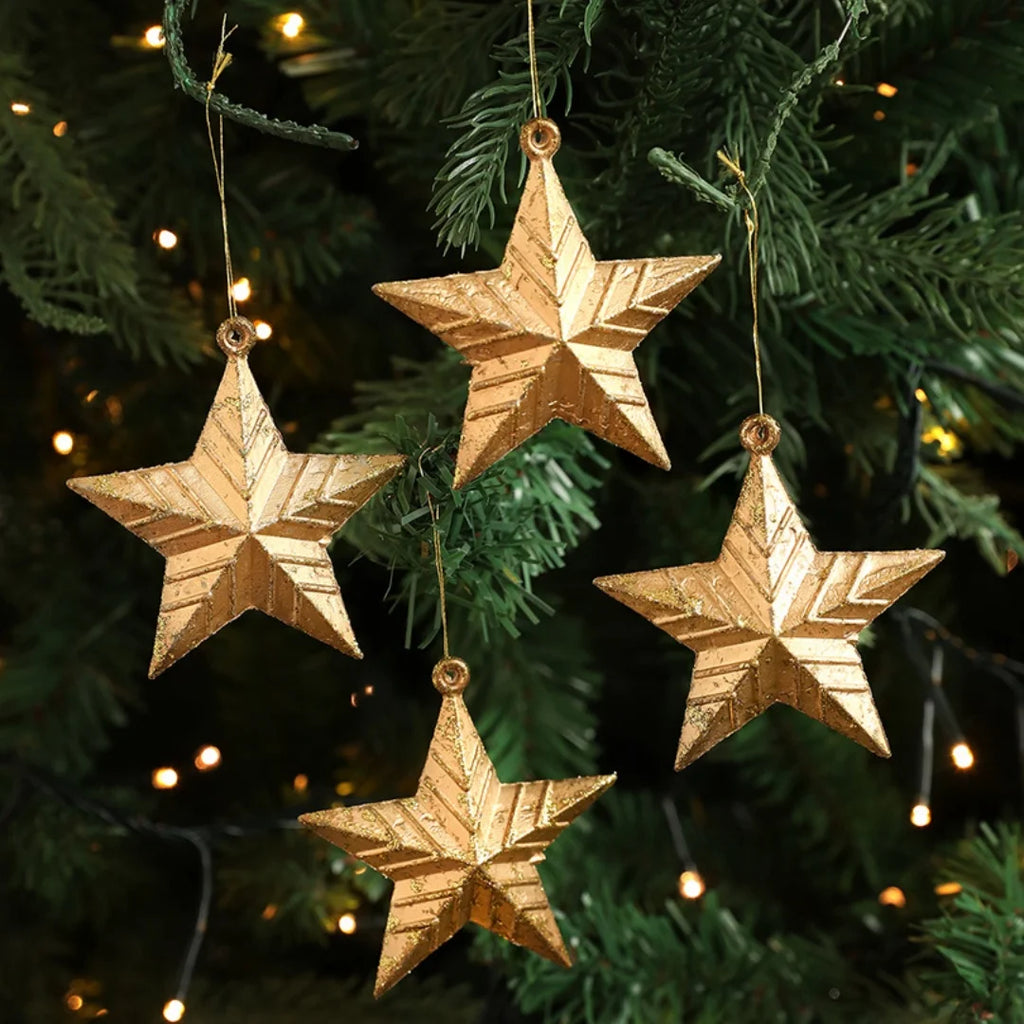 Retro Gold Glitter Christmas Pine Cone Ball Ornaments Star Hanging Pendants Merry Christmas Decoration for Home Xmas Tree Decor Oasis Select