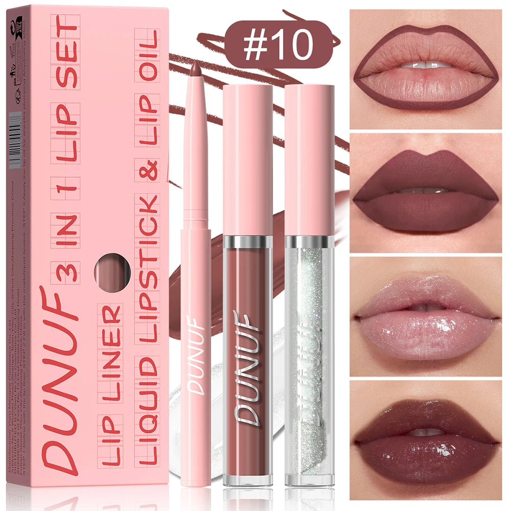 Lip Gloss Lip Liner Lip Oil 3pc/set: Matte Lipstick Waterproof Moisturizing Long Lasting Nude Y2K Christmas Valentine's Day Gift Oasis Select 10