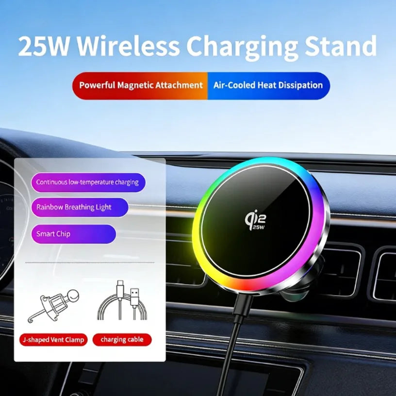 Qi2.2 Fast Wireless Car Charger Built-in Cooling Fan Power Compatible Magnetic Car Mount for iPhone 16 17 Series Oasis Select