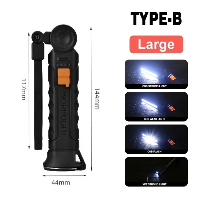 Folding COB XPE LED Work Light Handheld Flashlight with Built-in Battery Lamp Torch Emergency Car Inspection Lamp Red SOS Strobe Oasis Select 139-B Big Built in battery