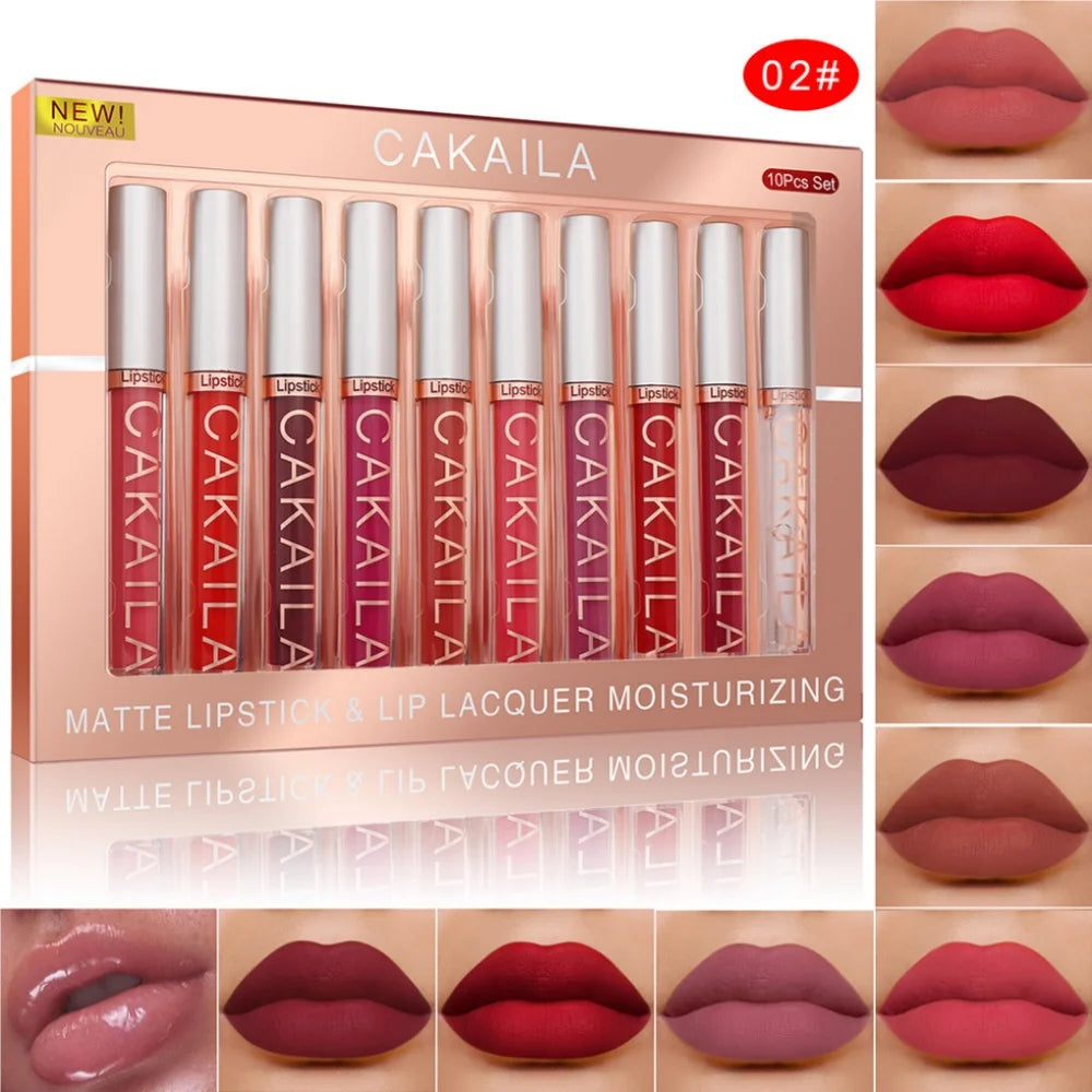 10pcs Matte Velvet Lipstick Set With Nude Lip Gloss Moisturizing Waterproof Liquid Lipstick For Women Long Lasting Lip Tint Oasis Select 02