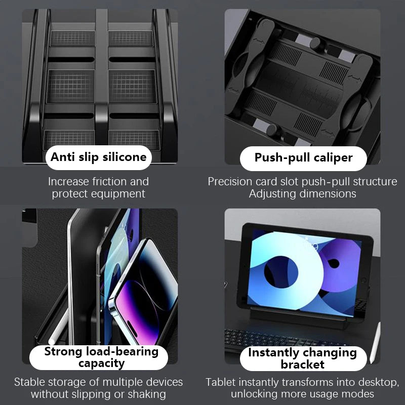 Dual-Slot Adjustable Vertical Laptop Stand ABS Plastic 4in1 Design Space-Saving For MacBook Chromebook Surface HP Dell Book IPad Oasis Select