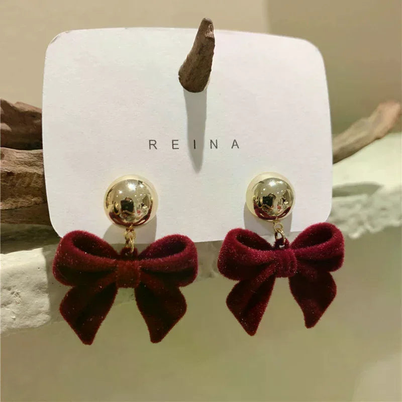 Vintage Black Flocking Earrings Geometric Bowknot Stud Earrings For Women Fashion With Jewelry Accessories Oasis Select