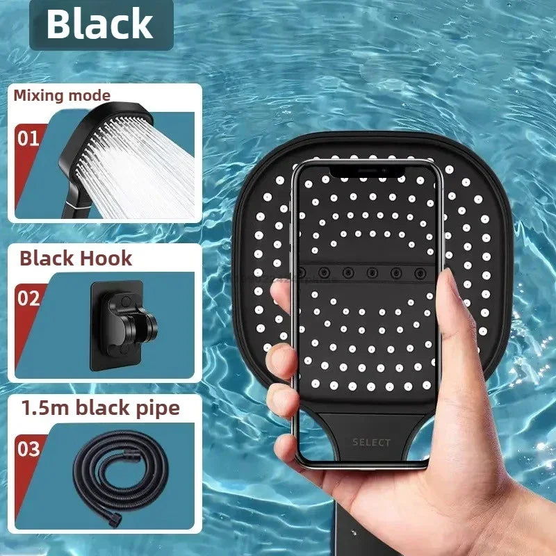 3-Modes High Pressure Shower Head Water Saving Shower Heads Adjustable Water Massage Sprayer Home Bathroom Accessories Oasis Select Black Set