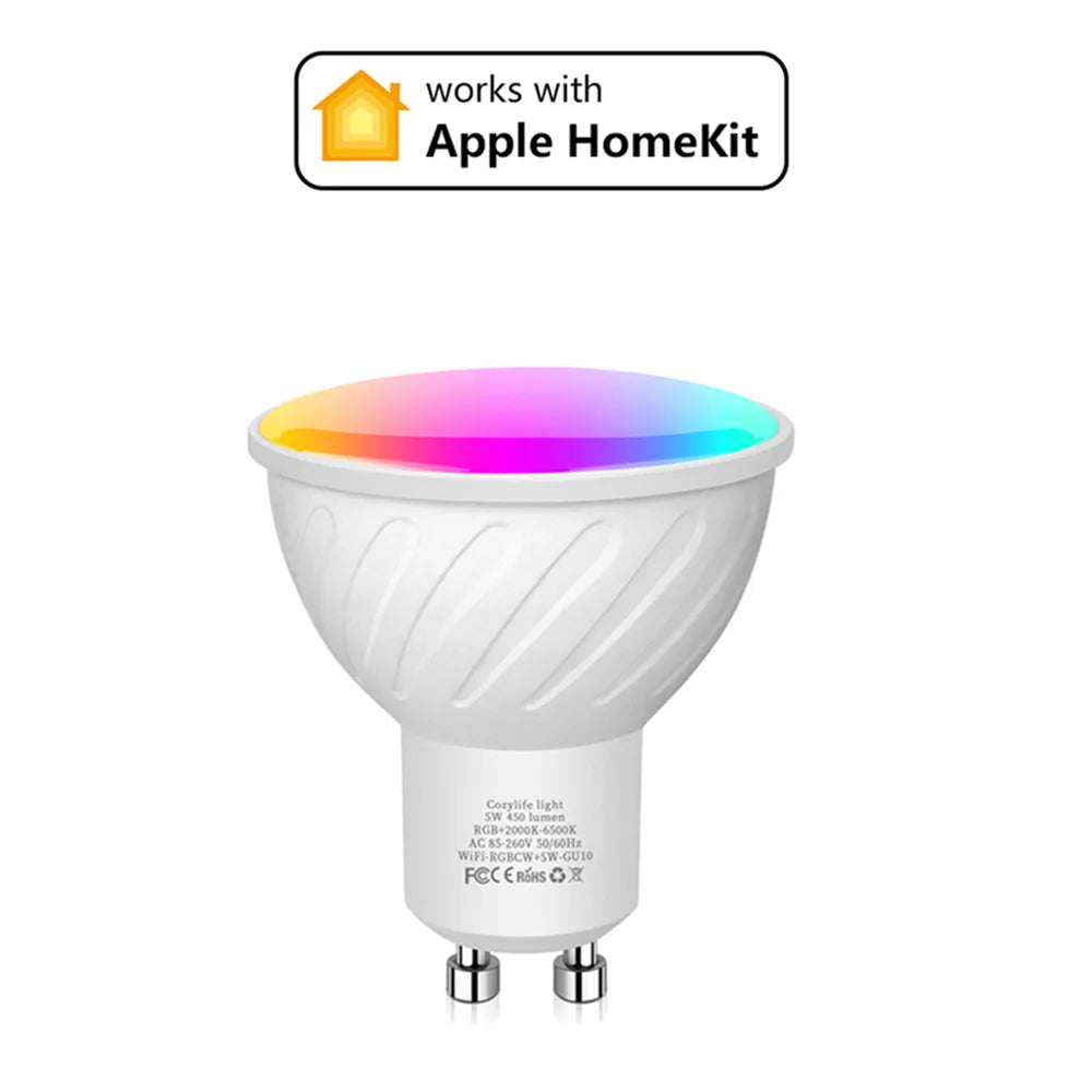 Smart Bulb E27 E14 GU10 Bubble Dimmable LED Light Siri Voice Control Bulb RGBCW AC85-265V Smart Home Bulb for Alexa Google Home Oasis Select GU10 5W
