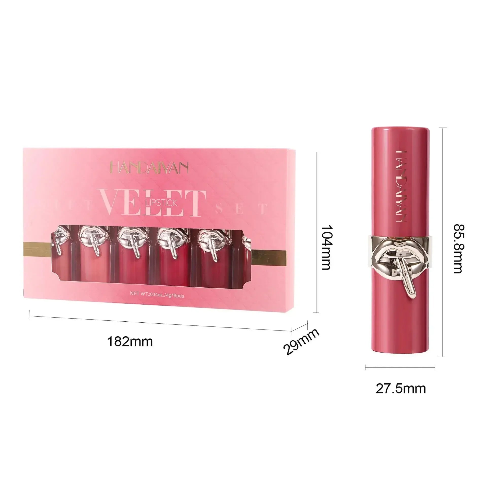 HANDAIYAN Velvet Matte Lipstick Set – 6pc Waterproof High Pigment