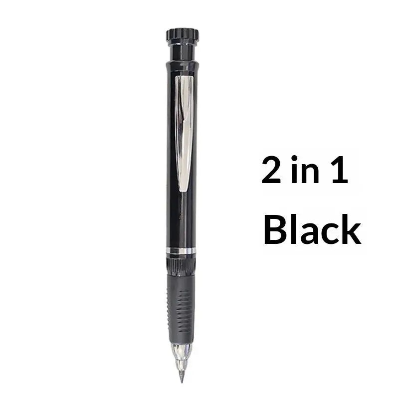 2.8mm 2-in-1 Woodworking Mechanical Pencil With Lead And Built-in Sharpener For Deep Hole Carpenter Marking Pencils Tool Oasis Select black pen
