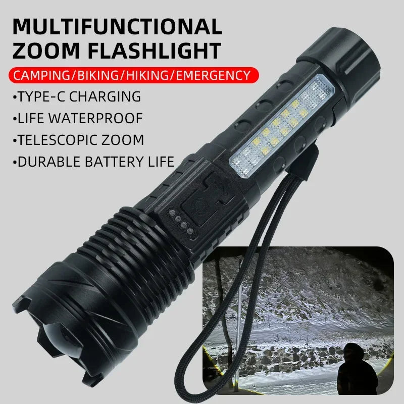 Portable Rechargeable Bright Household LED Lamp P50 COB Strong Light Flashlight Built in Battery with Power Display Oasis Select