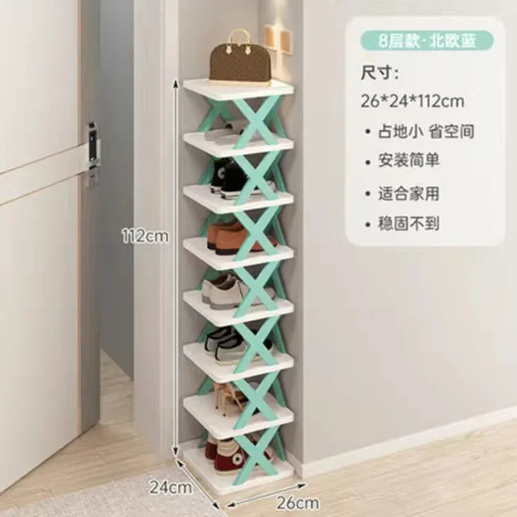 Household Economy Simple Shoe Rack Multi-layer Space Saving Free Installation of Dustproof Folding Plastic Shoe Storage Rack Oasis Select 8 layers Blue