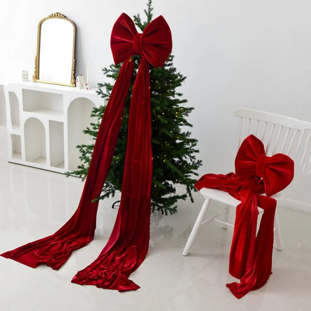 Super Large Christmas Bow Pendant Red Velvet Xmas Tree Bowknot Pendant Ornaments for Home Decor New Year Party Gifts Decoration Oasis Select