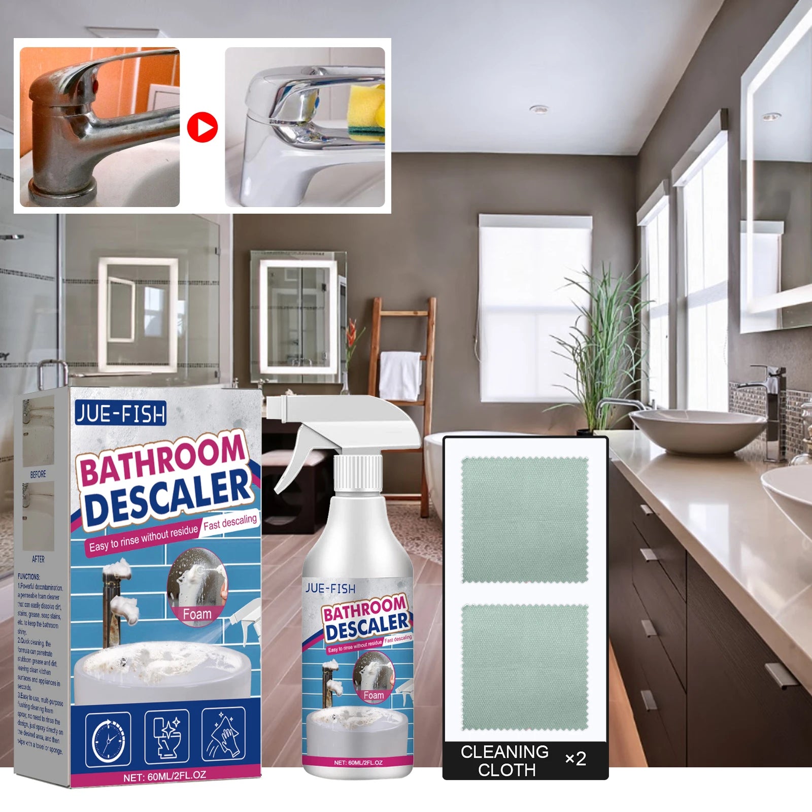 Jue Fish Bathroom Cleaner Powerful Cleaning Remove stubborn stains Fast Acting No Residue Multi Purpose Household Stain Remover Oasis Select