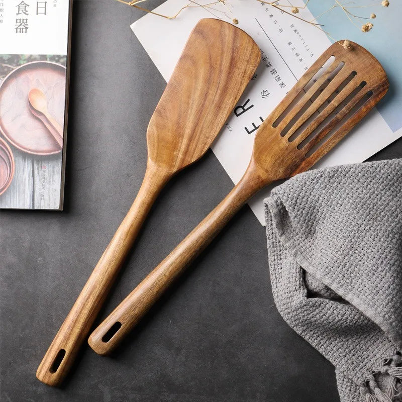 2-Piece Wooden Japanese Spatula Set – Non-Stick & Heat Safe Wooden Kitchen Utensil Set Oasis Select