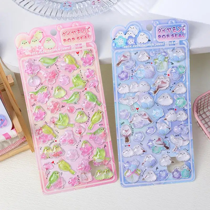 4 Pcs/Set 3D Solid Relief Cute Chickadee Sticker Japanese Kawaii Animal Decal for Kids DIY Craft Scrapbook Oasis Select