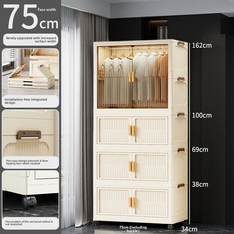 55-85 Children's simple wardrobe, clothes storage cabinet, multi-layer installation-free household snack locker, foldable Oasis Select 75CM D