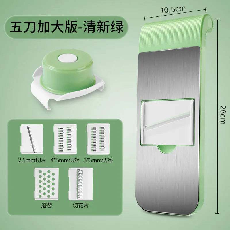 Multifunctional Kitchen Vegetable Cutter Dicing Shredding Artifact Household Hand Guard Stainless Steel Potato Slicer Grater Oasis Select Green 5 Blade