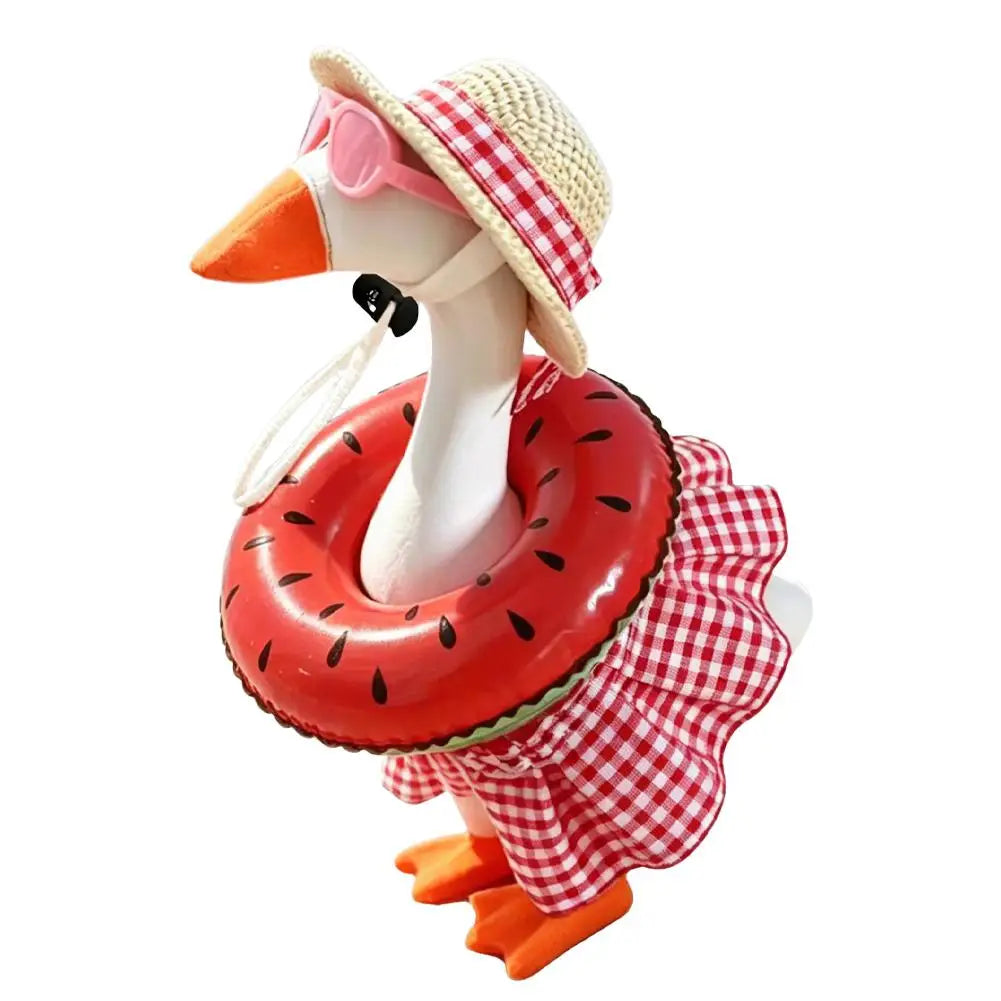 9cm Desk Goose Skirt Set Beach Vacation Theme Set Cute Summer Outfits for Small Goose Figurine Decoration Oasis Select Red