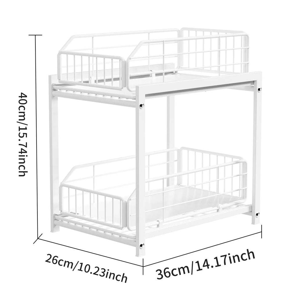 Toilet Bathroom Slide Drawer Basket Foldable Storage Basket Kitchen Cabinet Seasoning Bottle Jar Shelf Oasis Select White double layer