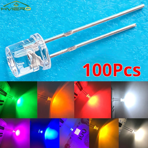 100pcs F5 5mm Flat Top Wide Angle LED Bulbs – Multi-Color DIY LED Diode Bulbs Oasis Select