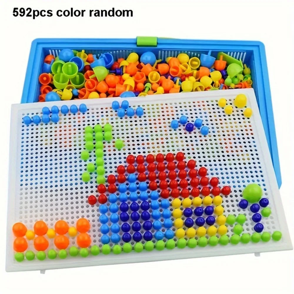 296/592pcs Mushroom Nail Building Blocks Puzzles,Game, Color Cognition Intellectual Educational Toys for Kids 3D Puzzle Game Oasis Select 592pcs