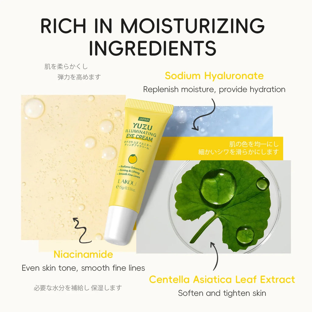 LAIKOU Yuzu Eye Cream Anti Dark Circle Eye Bags Brightening Wrinkle‑Reducing Firming Eye Care 15g Oasis Select