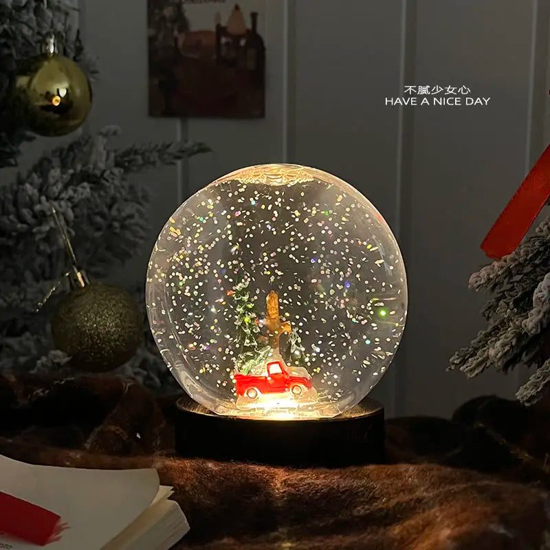 Christmas Crystal Ball Old Man Snowman Small Night Light Crystal Ball Snowfall Birthday Gift Christmas Oasis Select