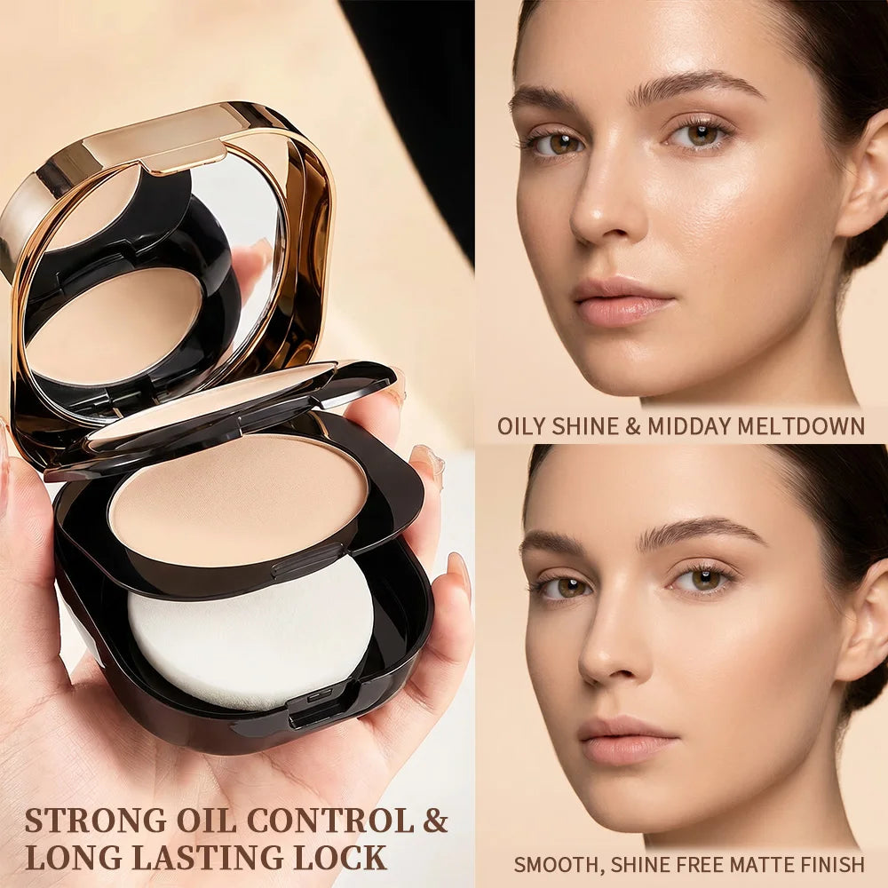 Dual Layer Collagen Pressed Powder Oil Control Matte Finish Long Lasting Face Makeup Contour & Brighten for Women Daily Beauty Oasis Select