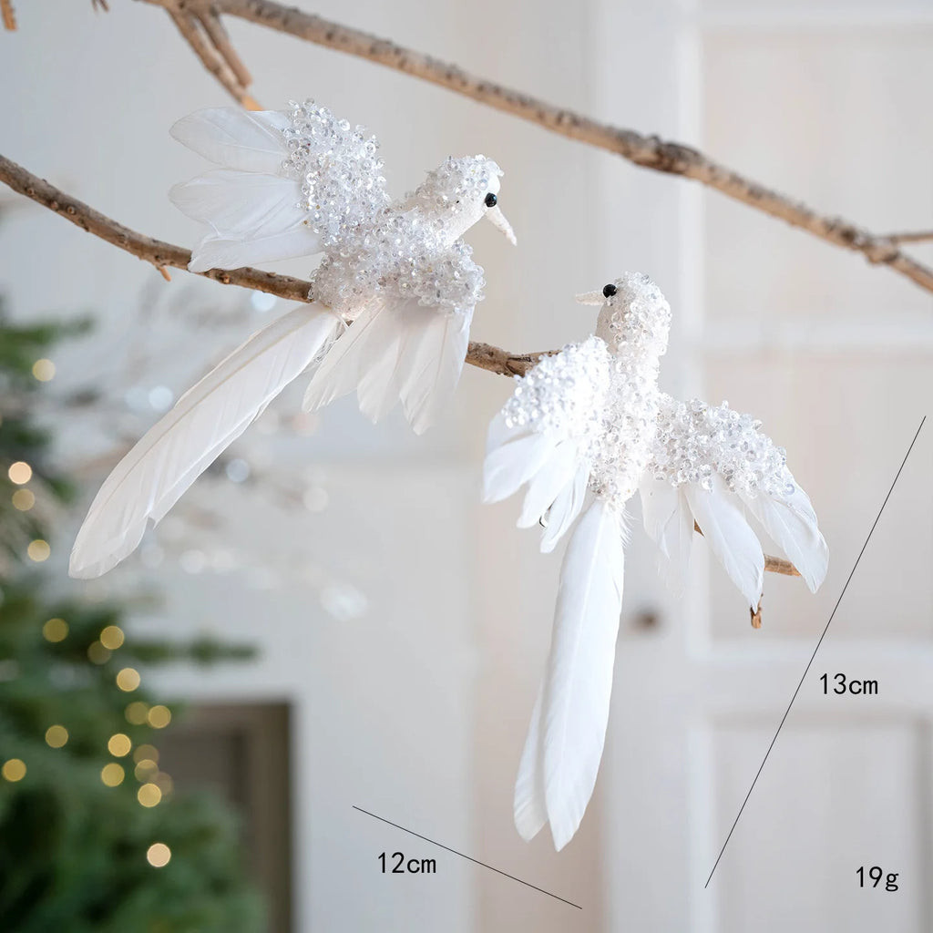 2PCS Feathered Hummingbird Christmas Tree Ornaments | Glitter Birds